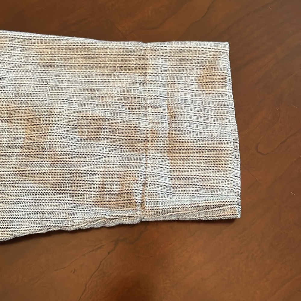 Striped Gray V-Neck Linen blend tunic top - Picture 3 of 5